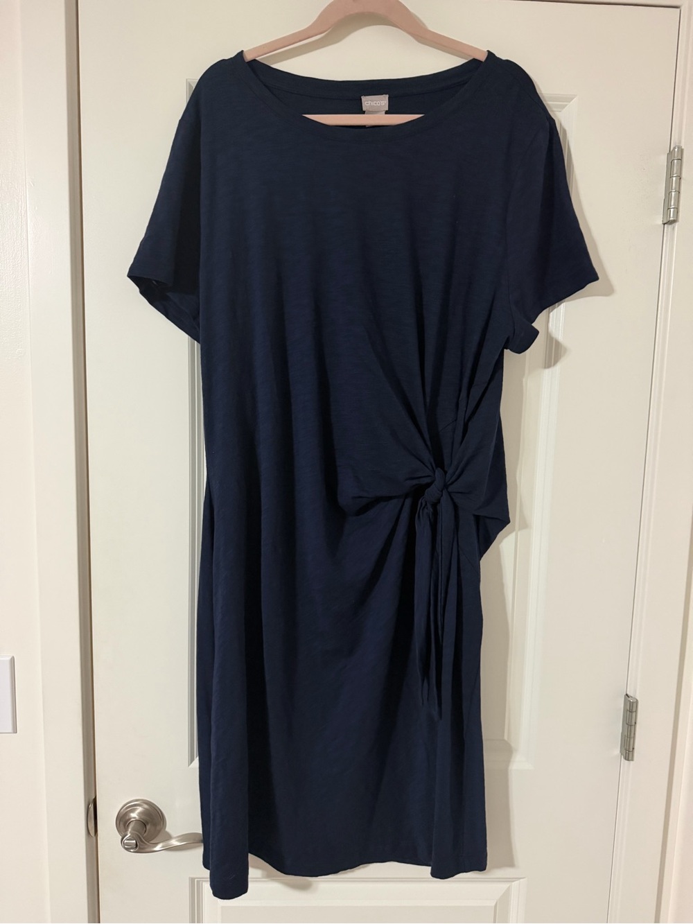 Chico’s Women’s Navy Tie-Side Short Sleeve Dress